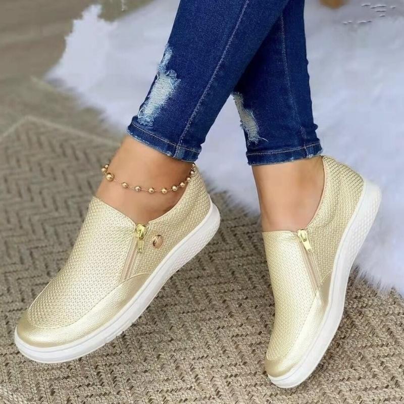 Ladies Leather Casual Shoes Spring and Autumn New Zipper Fashion Women's Shoes Lightweight Non-slip Walking Platform Shoes