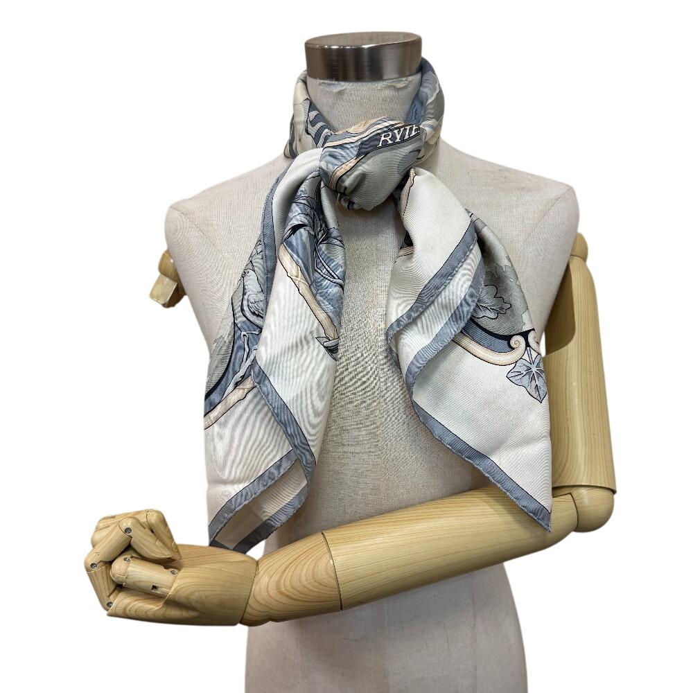 HERMES World rhythm silk Calle 90 scarf blue silk Used
