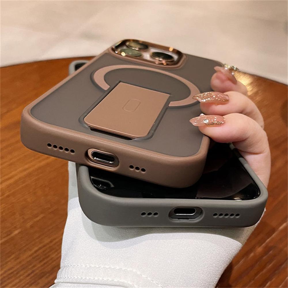 Folding Stand Holder Magnetic Matte Case For iPhone 17 16 Pro Max 15 14 Plus 13 12 For Magsafe Wireless Charge Shockproof Cover