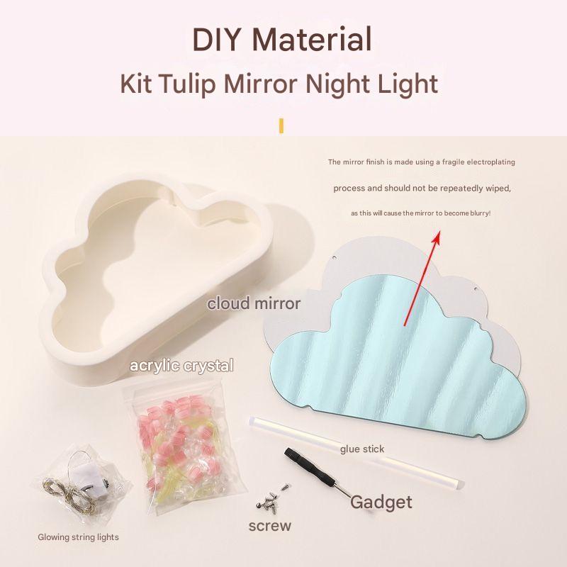 Creative Cloud Tulip Night Light DIY Handmade Mirror Flower Sea Atmosphere Lamp Desktop Decoration Birthday Holiday Gift