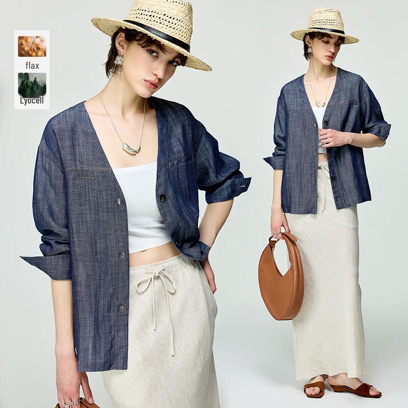 Women s Relaxed Fit Tencel-Linen V-Neck Cardigan S
