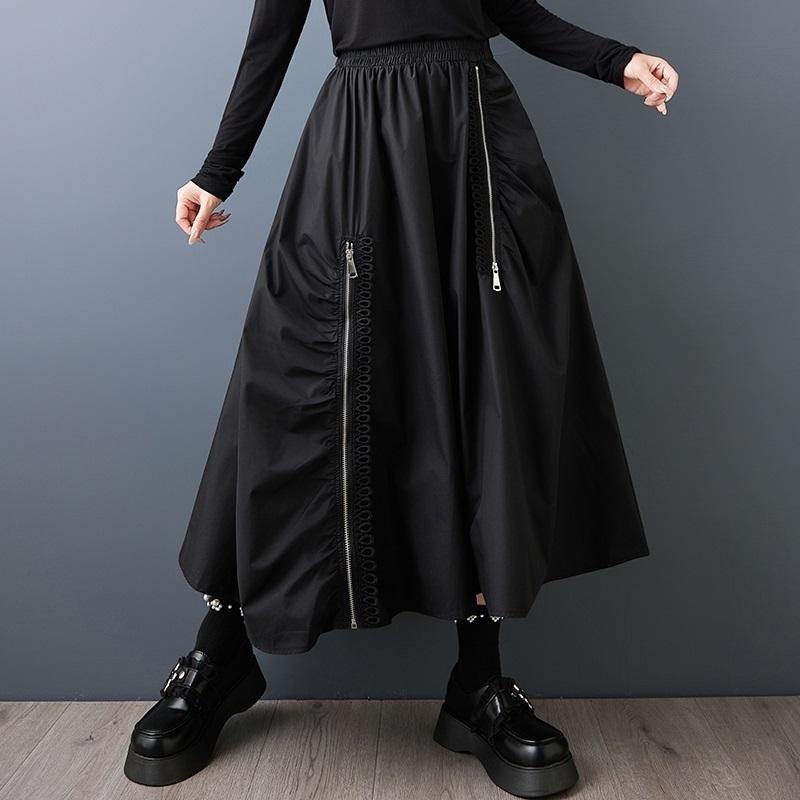 Plus Size High Waist Black Vintage Casual Spring Autumn Loose Long for Woman Skirts Womens Skirt