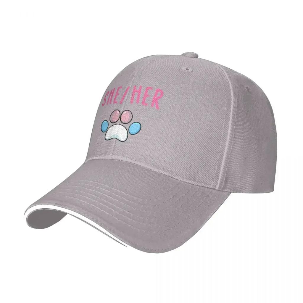 SheHer Pronouns Trans Pawprint Baseball Cap Winter Hat Luxury Hat Womens Unisexs