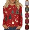 Women's Fashion Casual Christmas Printed Round Neck Long Sleeve Pullover Top