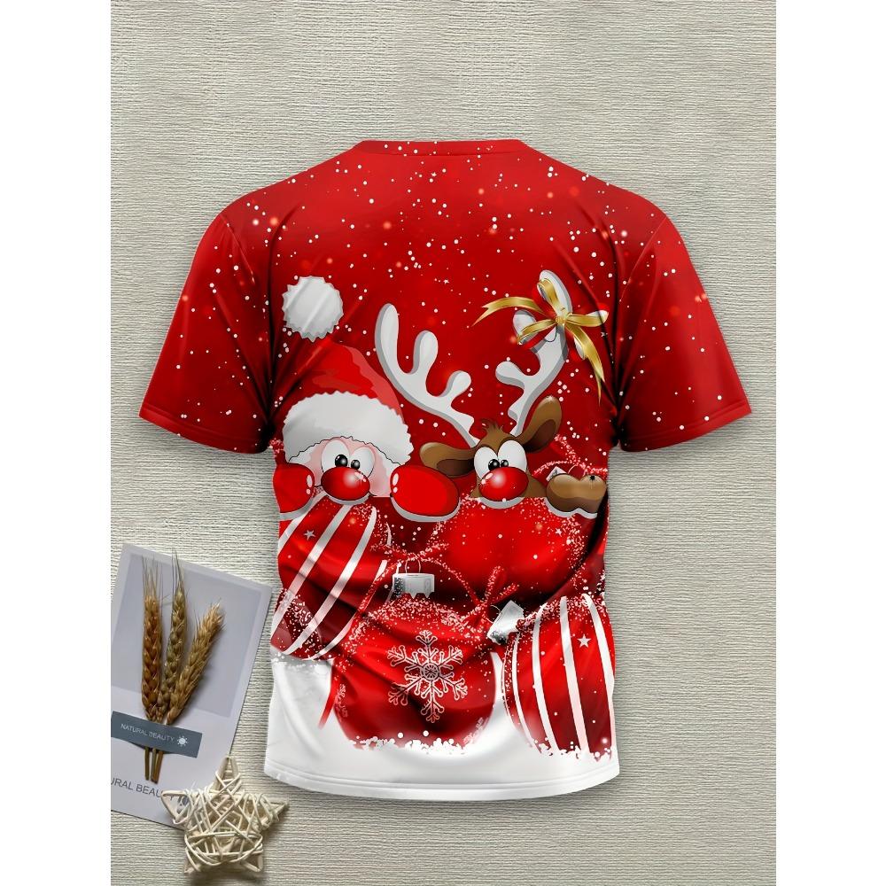 2025 Men's T-Shirt, 3D Printed Christmas Reindeer Pattern, Sports Casual Crew Neck Short Sleeve Streetwear