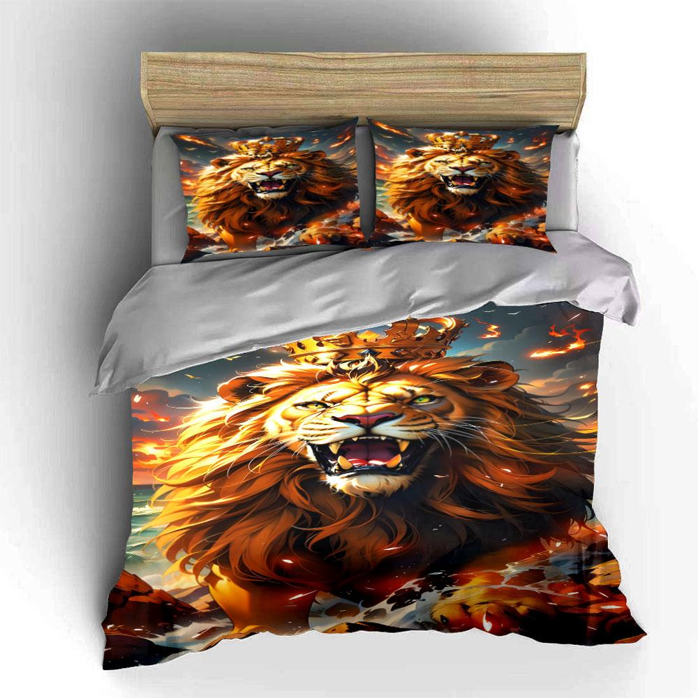 Roaring lion with crown. Bedding sets Duvet cover sets Duvet covers Pillowcases(1*Duvet Cover 2*Pillowcases without duvet insert)