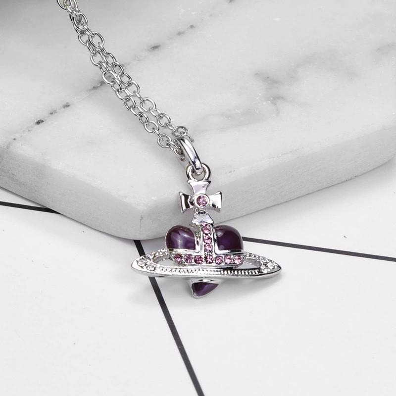 

Big Love Saturn Necklace with Enamel Paint & Diamond Inlay - Hip Hop Punk Clavicle Chain for Women.