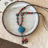 Painted ceramic fish necklace, Bohemian style woven rope necklace, women's vintage high-end beaded clavicle chain