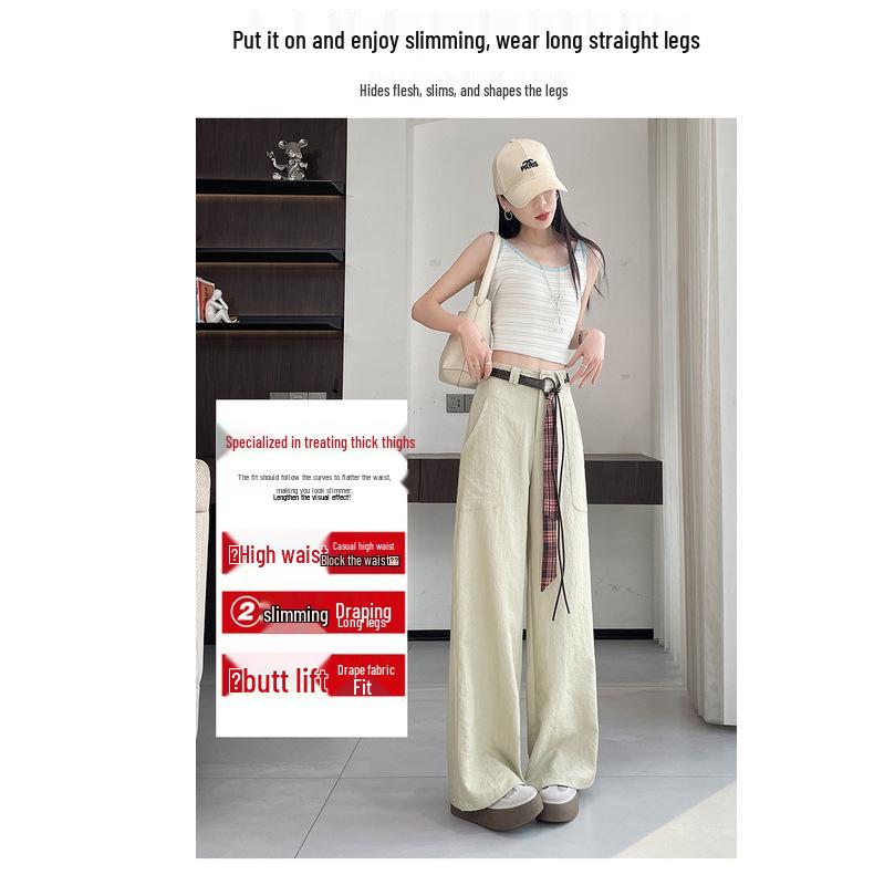 Women's Retro High-Waisted Faux Denim Pants - Slimming Belted Straight-Leg, Casual Spring 2026 Collection