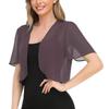 Women's Casual Solid Color Round Neck Chiffon Short Sleeve Cardigan Top Jacket