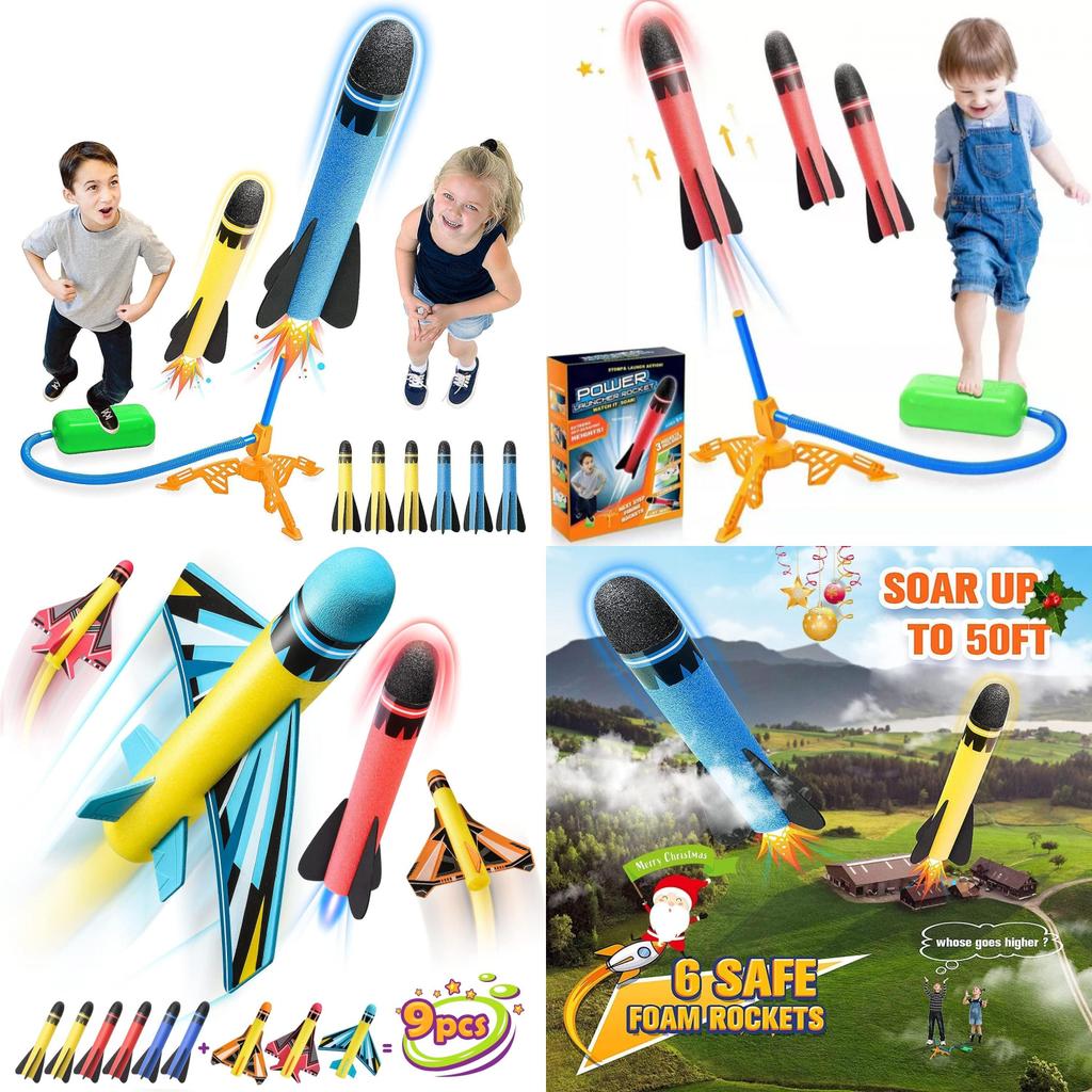 Kid-friendly Colorful Outdoor Toy Foot-powered Glowing Rocket Launcher For Fun Adventures