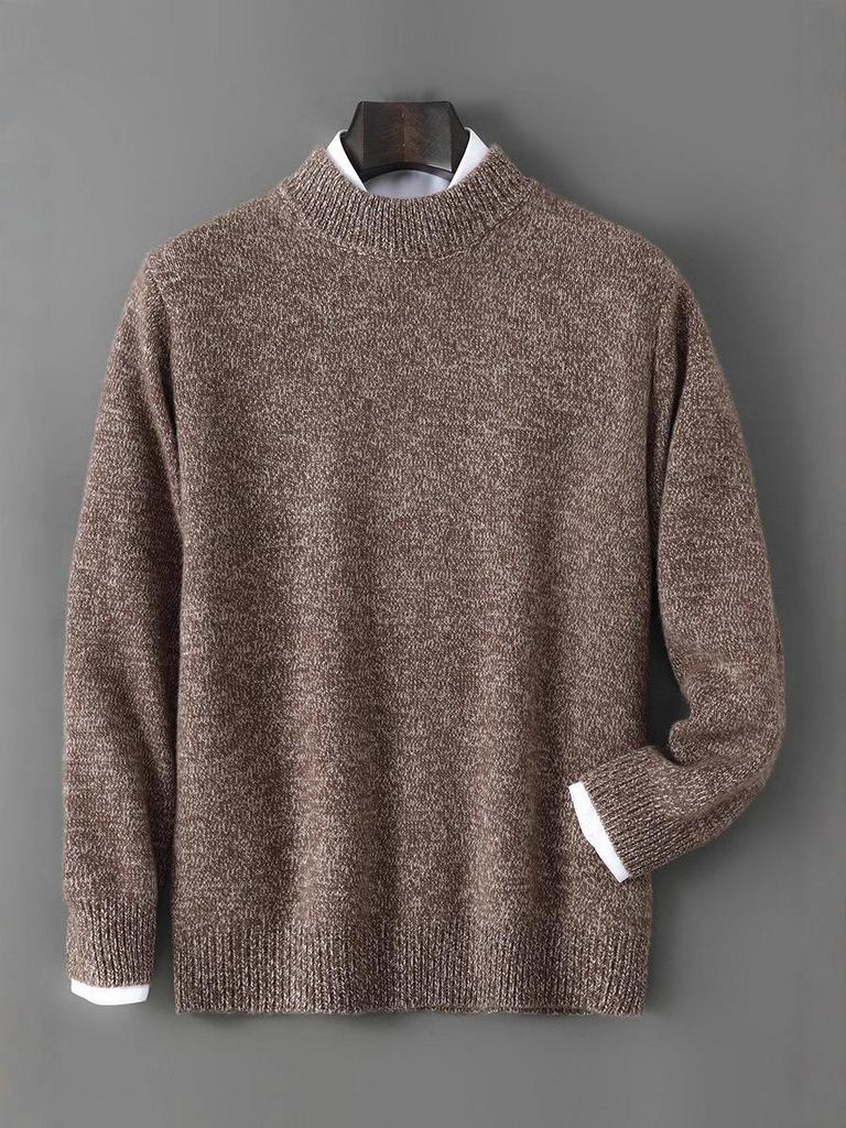 Men's Double-Strand Thickened Pure Wool Half-High Collar Loose Pullover Sweater for Autumn/Winter