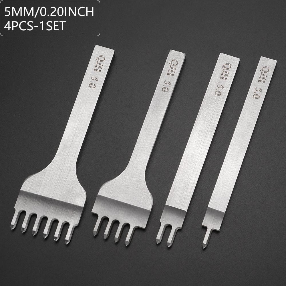 4pc/set Stainless Steel Rhombus Sewing & Punching Tool Set, DIY Stitching Chisel Set, Professional Leather Craftwork Punch Kit