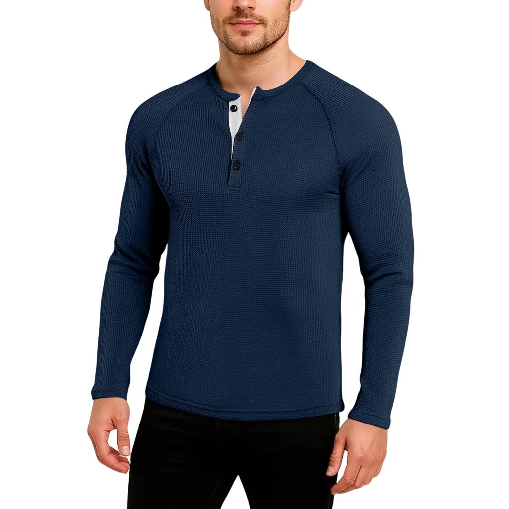 Men's Casual Solid Color Buckle Quick Dry Shoulder Long Sleeved