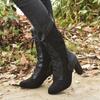 Women Lace Women's High Heel Middle Tube Boots Retro Leather Winter Shoes Booties Cowboy