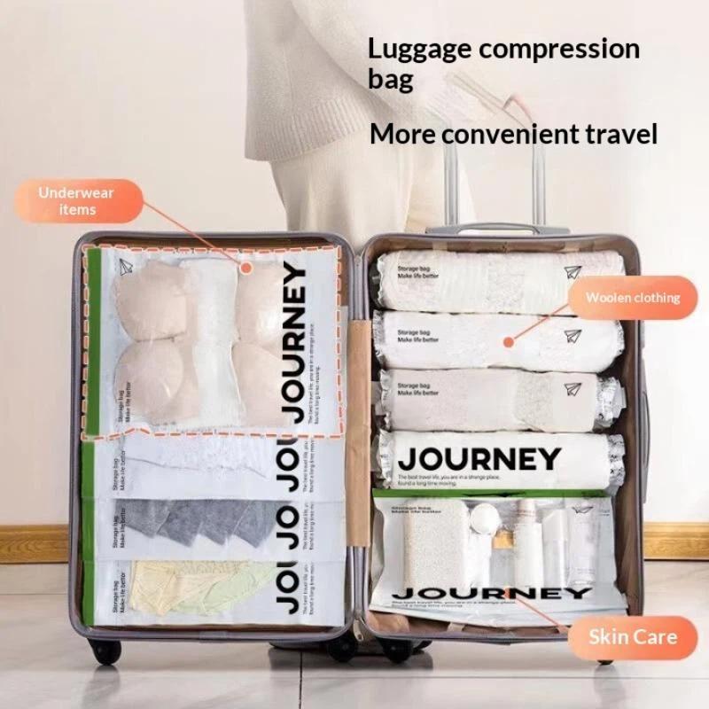 2Pcs Vacuum Storage Bags, Hand-Rolled Travel Vacuum Storage Bags For Towels, Socks, Clothes, More , No Pump Needed