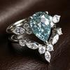 2026 New European and American Women's Ring Inlaid with Sea Blue Zircon Couple Ring Creative Water Drop Ring Wedding Jewelry