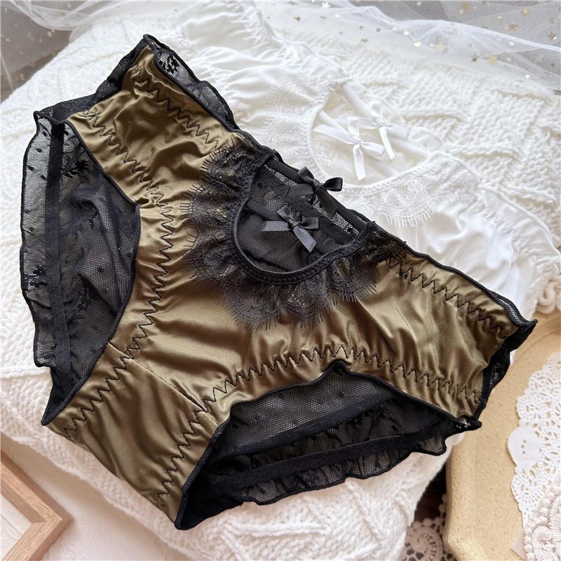 Sweet and Cute Briefs Front Cutout Careful Machine Ice Silk Underwear Lace Low-rise Women's Panties