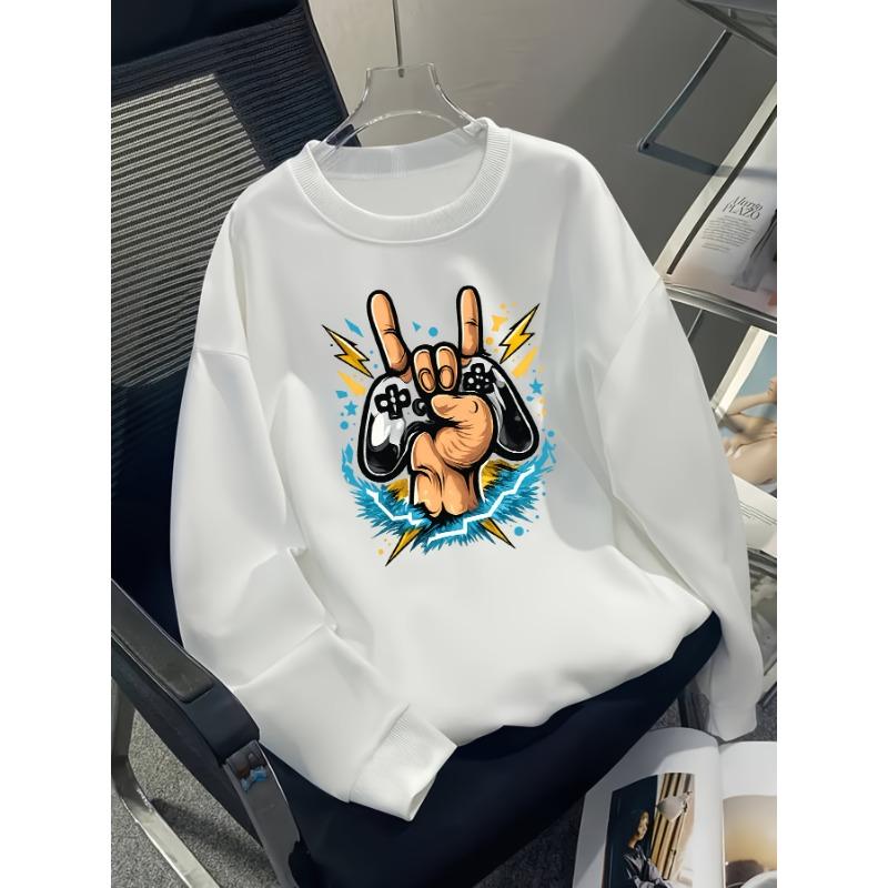 European sizes Boys' Printed Pattern Casual Sport Autumn Winter Long-Sleeve Sweatshirt, Warm Crew Neck Top, Outdoor Wear.