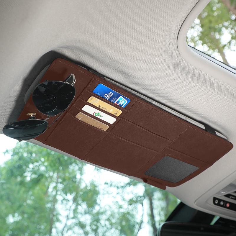 Car Sun Visor Suede Sunglasses Holder Multi-functional Card Holder Storage Pocket Car Interior Glasses Clip Car Accessories