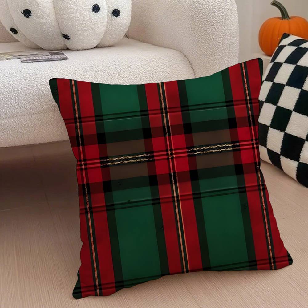 Tartan Pillow Case Anti-dustmite Pillowcase Invisible Zipper Silky Short Plush Sofa Cushion Cover