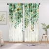 Set Of 2 Elegant Green Plant Print Curtains Spring Bedroom Decor Semi Transparent Polyester Fabric Botanical Design Rod Curtain For Made