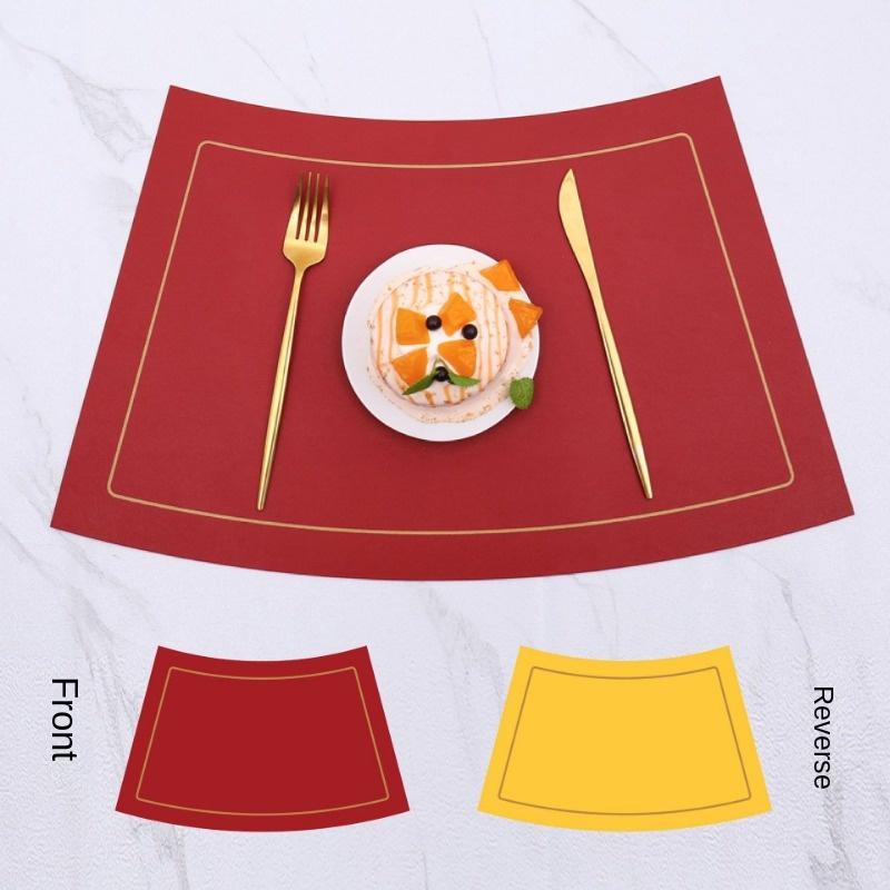 Fan Shaped Round Table Dining Mat, Leather PU Table Mat, Waterproof and Heat-insulating Mat, Hotel Western Dual Color Tableware Mat