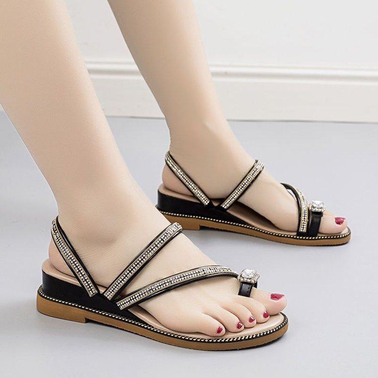 Aphixta Wedges Sandals Women Rhinestones Female Flip Flops Summer Modis Leather Crystal Slippers Ladies Babouche Bling Shoes