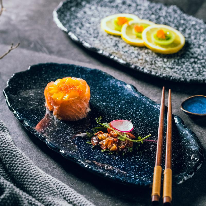 Retro Oval Shape, Ceramic Plate, Restaurant Fish Plate, Home Dessert Plate, Grilled Meat, Sushi, Irregular Tableware, Kitchen
