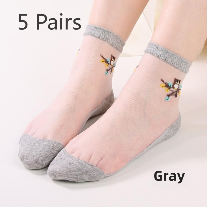 5 Pairs Jacquard Glass Stockings Transparent Socks Casual Crystal Silk Stockings for Women