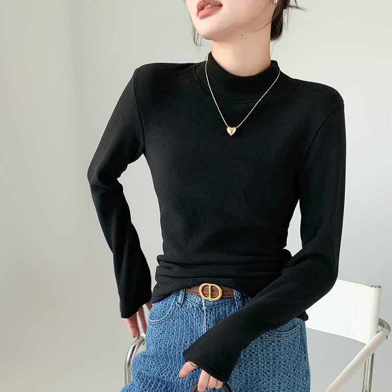 

Пуловер с высоким воротом для женщин на осень и зиму, облегающий топ, толстый и теплый, с длинными рукавами, с добавленным флисом M