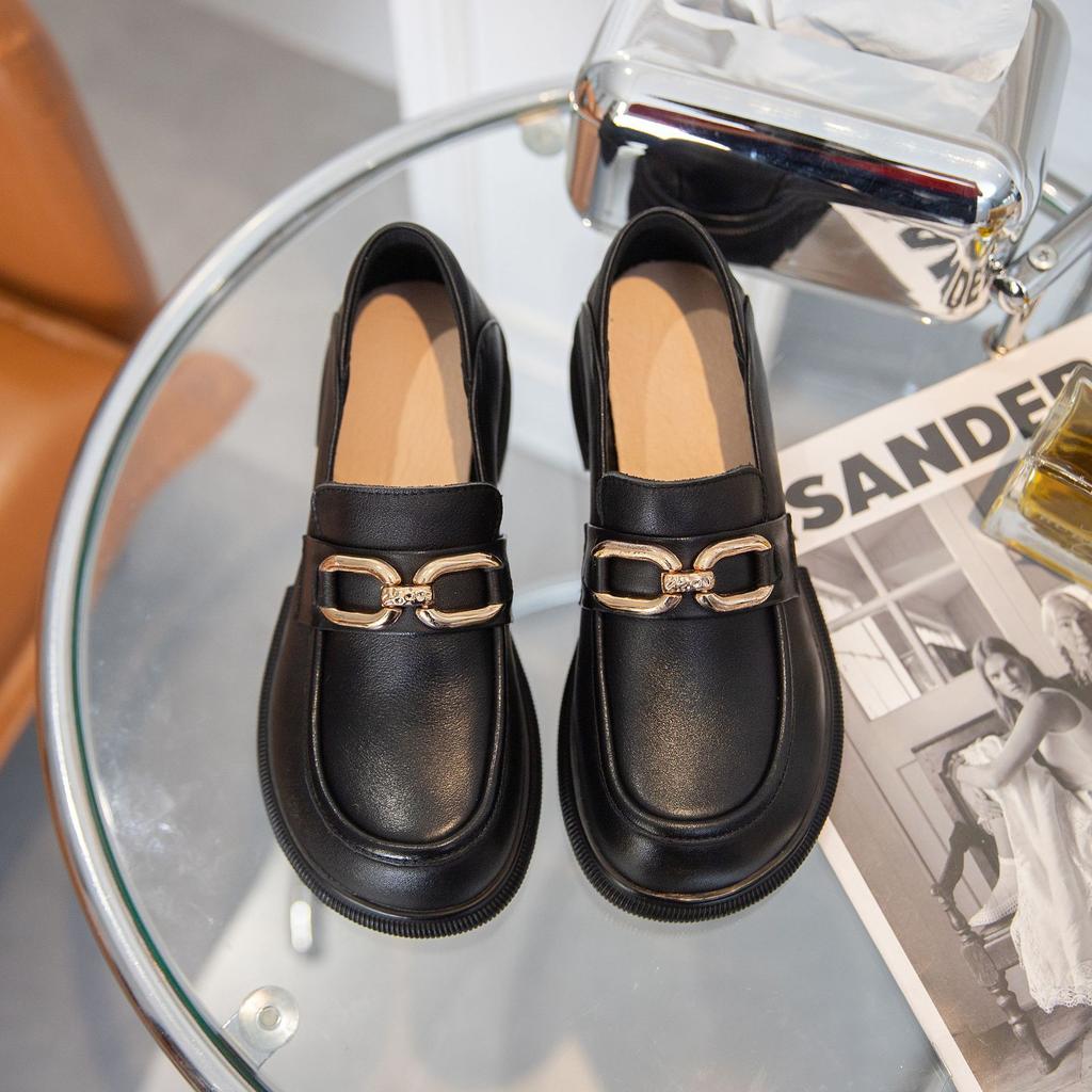 The First Layer of Cowhide Women's Shoes Spring and Autumn New British Style One-pedal Casual Soft Leather Leather Single Shoes Loafers Women