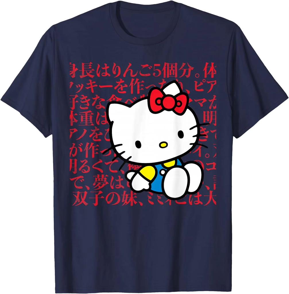 2026 New Summer HelloKitty Cartoon Graphic Tee Casual Short Sleeve Cotton Tops for Women Girls Lovely Kawaii Streetwear Style