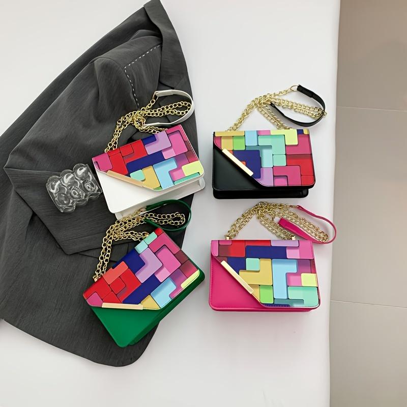Modische Damen-Tasche mit Color-Blocking und Patchwork-Design, Karomuster, Geeignet zum Tragen über der Schulter oder als Crossbody-Tasche, Perfekt für Freizeitaktivitäten
