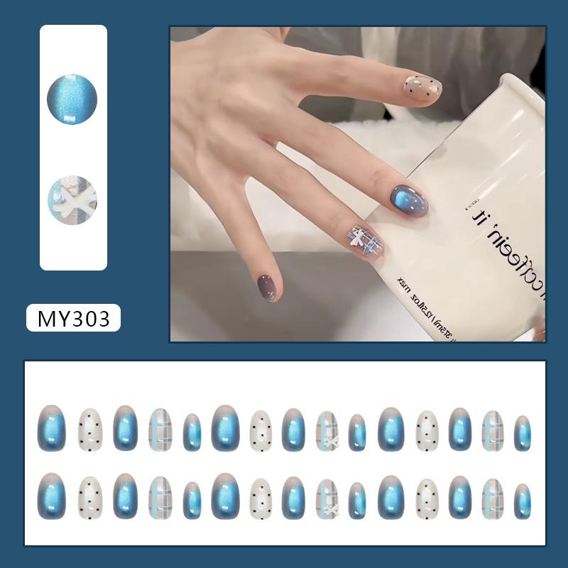 Морская соль кристально-синий кошачий глаз клетка горошек бант с темпераментом и отбеливающий съемный маникюрные пластины 30 штук