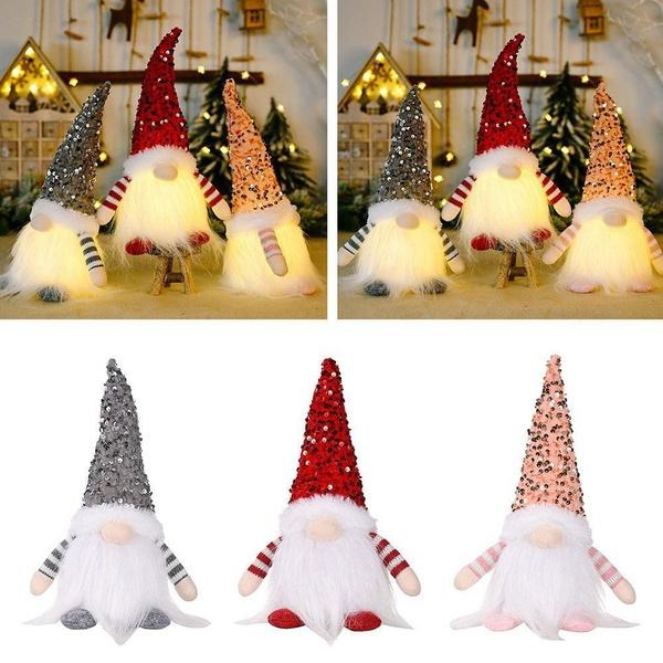 Christmas Ornaments with Lights Glowing Faceless Old Man Rudolph Doll Dwarf Goblin Doll Xmas Celebration Decoration