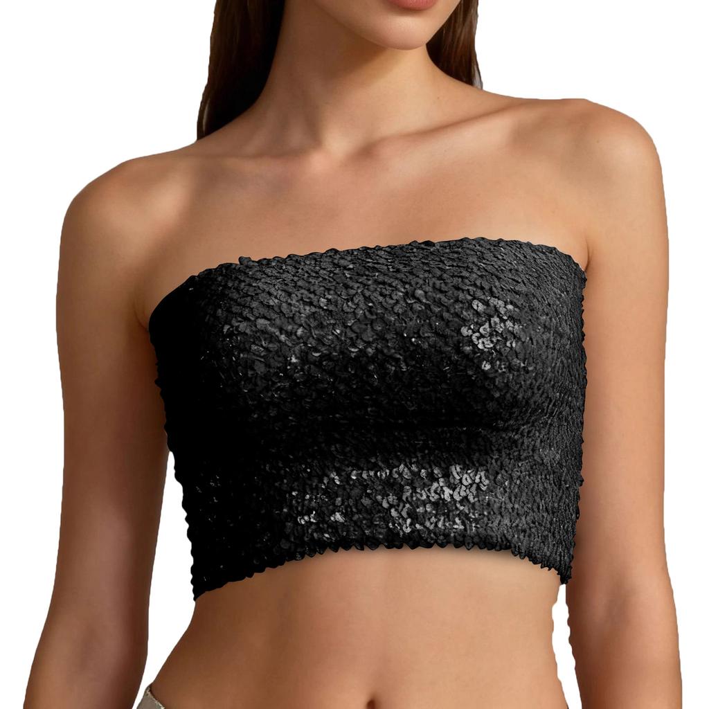 Women's Fashionable And Sexy Sequined Strapless Top