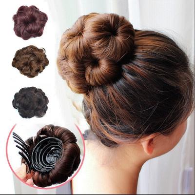 Synthetic Hair Easy Clip In Big Flower Curly Hair Bun Chignon With