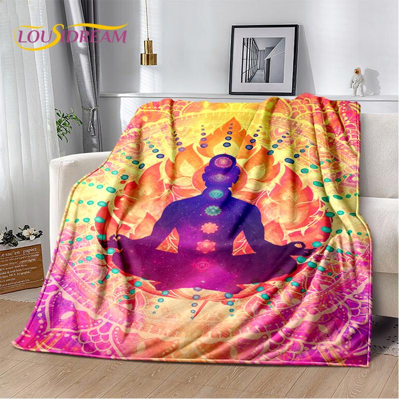 3D Yoga Zen Naturalize Meditation Rainbow 7 Chakra Blanket,Flannel Throw Blanket for Home Bedroom Bed Sofa Picnic Office Hiking