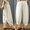 Lantern Pants Summer Elastic Waist Solid Color Cotton Linen Dual Pockets Ankle Length Loose Fit Women Harem Baggy Trousers Daily Wear