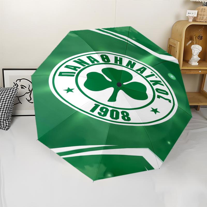 Panathinaikos FC Print Automatic Umbrella, 8 Rib Iron Frame, Plastic Handle, Suitable for Outdoor Travel &Daily , Ideal Gift