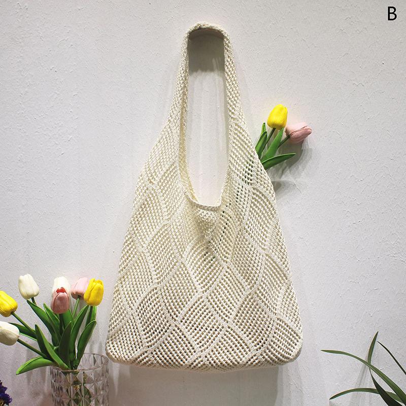 Sommer Strand Damen Schultertasche Häkelhandtasche Gestrickte Hohle Tragetasche Für Mädchen Frauen Einfarbig Vielseitige Einkaufstaschen