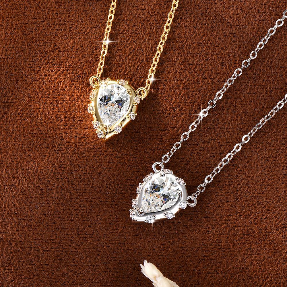 Trendy Elegant Shiny Gold Plated 6x9mm Pear & Round Cubic Zirconia V-Neck Collarbone Chain Teardrop Pendant Necklace for Women