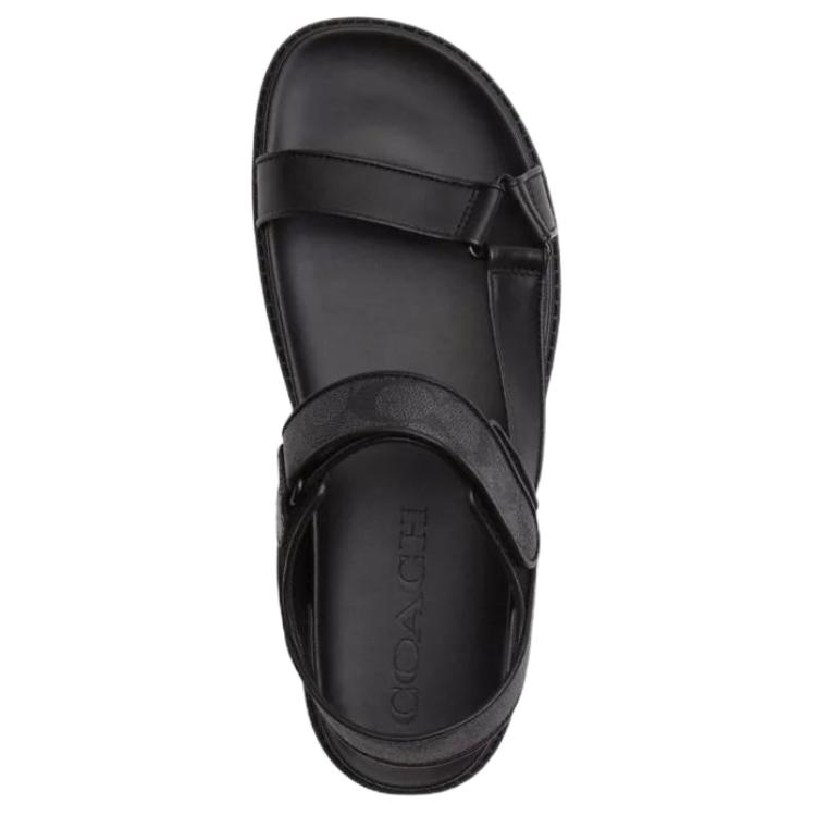 Coach Signature Leather Round Toe Velcro Thick Sole Slide Sandals Men Sandals Black CAP63-BK/CQ