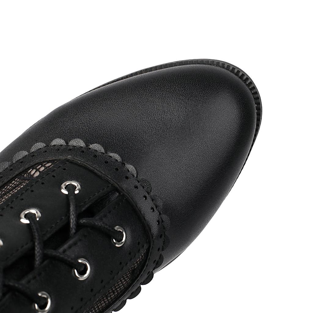 Women Mesh Boots Female Summer 2025 Leather Chunky Med Heels Shoes Size 48 Laciness Bandage Decor