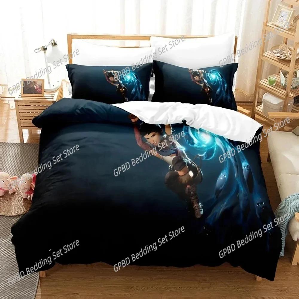 Comforter 3D Anime Game Bridge Spirits Kena Bedding Set 3D Printed Suitable For Bedroom Kids Home Textile