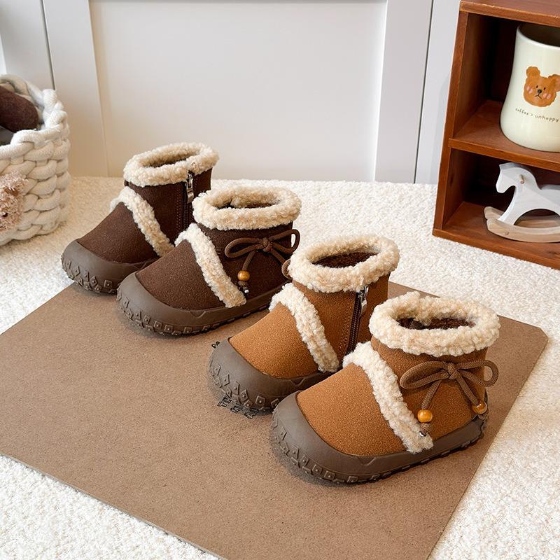 Girls' Fashion Fleece-Lined Boots | Children's Thickened Round-Toe Winter Shoes, Toddler Ankle Boots Elegant Girls Shoes