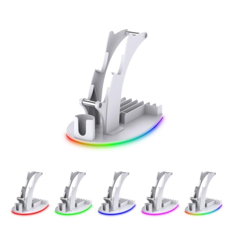 Gaming Accessory Organiser Rack Desktop Display Stand Holder with LED Lights for XSX Game Controllers Headphone