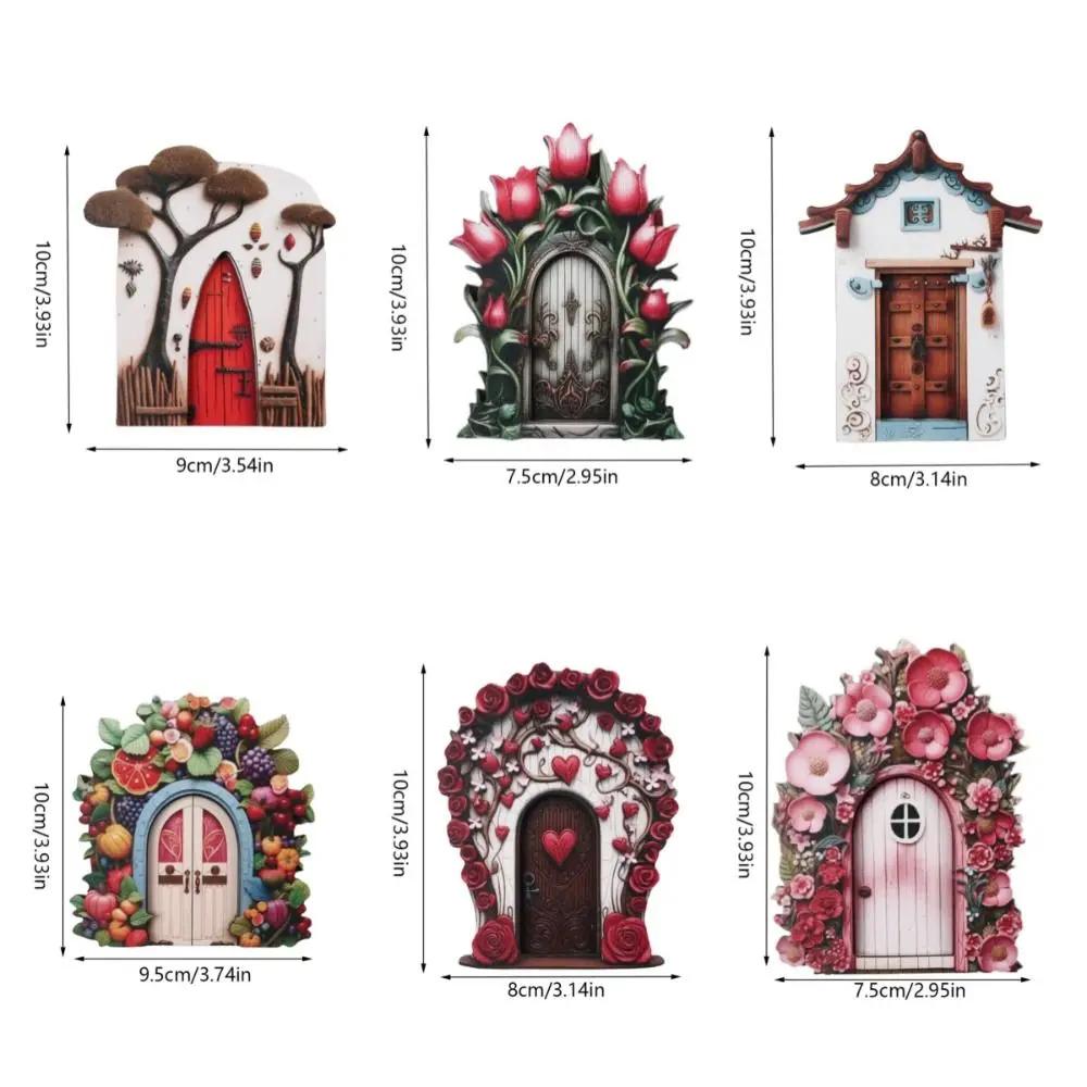 Wooden Fairy Gnome Door Figurines Handmade Micro Landscape Windows Door Miniature Craft Elf Door Art Statues Garden Decoration