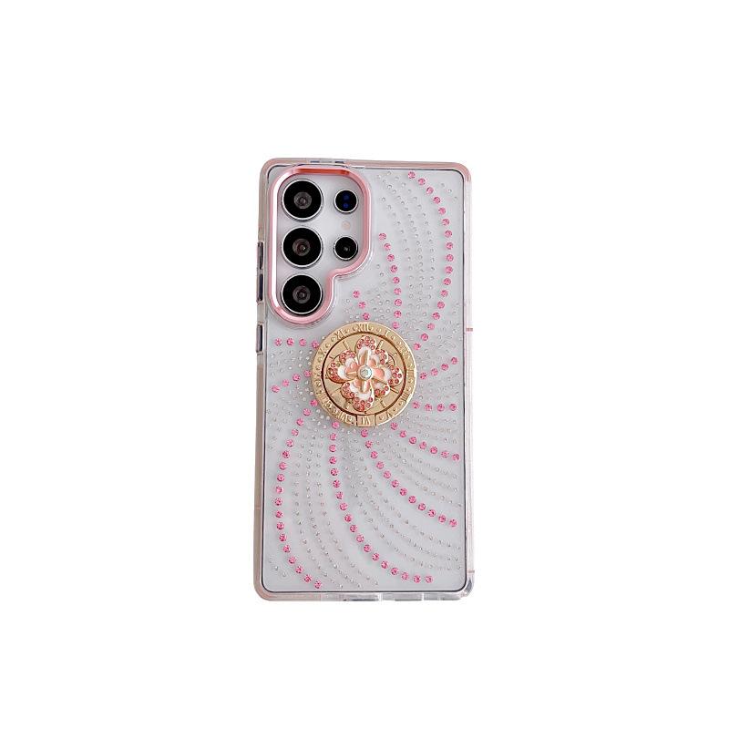 Suitable for Samsung S25 Rhinestone Phone Case S24ultra Flow Flash Drill 23plus Flower Ring Support